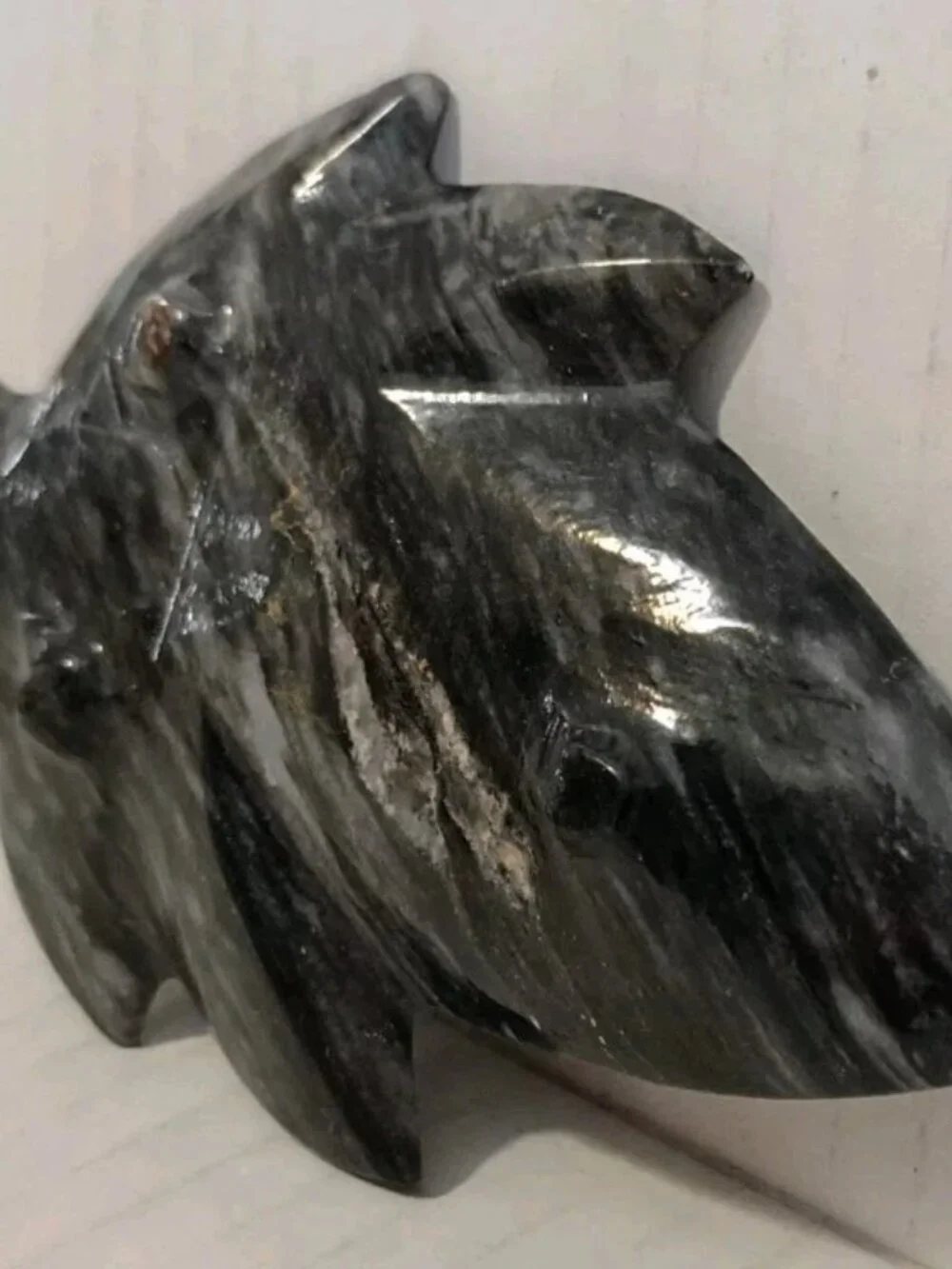 Hand Carved Gray Marble Onyx Leaf  Paperweight Trinket Dish with Feet 4in